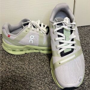 On Running Light Gray and Pale Green Sneakers